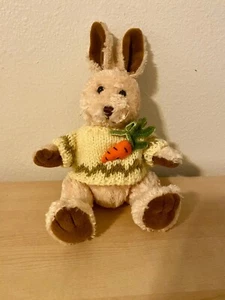 Fine Toy Tan Bunny Rabbit with Yellow Knit Sweater Carrot Stuffed Plush Toy 7.5" - Picture 1 of 7