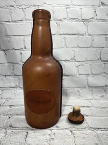 Vintage Leather Wrapped Bottle With Cognac Leather Impressed On It 10.5”x4” - Picture 1 of 15