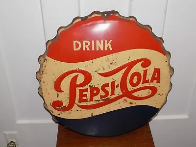Vintage 1958 Drink Pepsi-Cola Embossed Bottle Cap Sign - Image 1 of 4