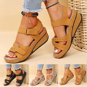 Womens Summer Orthopedic Wedge Sandals Walking Slingback Flat Casual Shoes Size - Picture 1 of 16