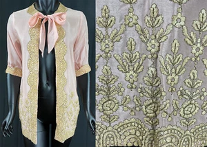 Vintage Pink Silk Gold Metallic Lame Embroidery Boudoir Bed Jacket Peignoir Robe - Picture 1 of 3