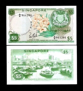 SINGAPORE 5 DOLLARS P-2 A 1967 BOAT ORCHID W/O SEAL RARE UNC CURRENCY MONEY NOTE - Picture 1 of 5