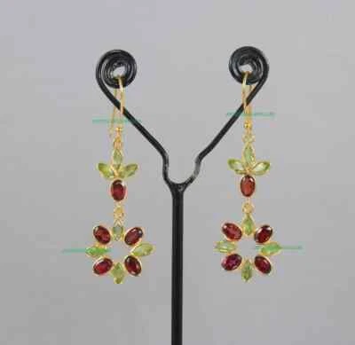 Peridot Earrings Garnet Earrings Gold Earrings Dangle Earrings Multi Gemstone - Image 1 of 4