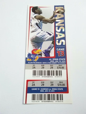 2013-14 Kansas Jayhawks Iowa State Cyclones Basketball Full Ticket Stub Cover