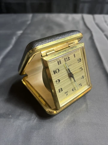Vintage Mercedes Deluxe Travel Alarm Clock Germany 2 Jewels Cover