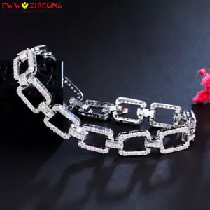 Luxury White Gold Plated CZ Square Chain Link Bracelet Fashion Brand Jewelry - Bild 1 von 15