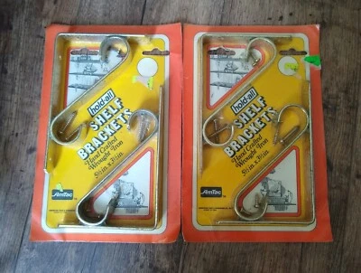 Juego de 2 soportes de estante de hierro forjado American Tack & Hardware vintage de latón NOS Foto 1 de 4