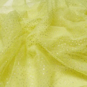 60" Light Yellow Tulle Glitter Shiny Silver Sequins Fabric by The Yard for Br... - Picture 1 of 7