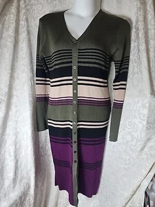 Almost Famous Black, Green & Purple Button Front Sweater Knit Dress 3X 5802 - Picture 1 of 6