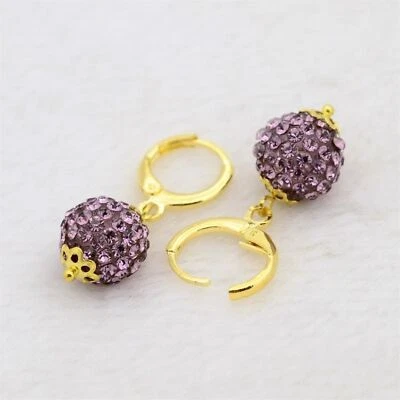 Elegant Light Amethyst Austrian Crystal Ball Dangle Purple and Gold Earrings Foto 1 de 2