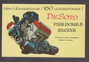 Tarjeta PUBLICIDAD c1953 DESOTO FIREDOME 8 MOTORES Coche 160 Caballos de Potencia Automóvil - Imagen 1 de 2