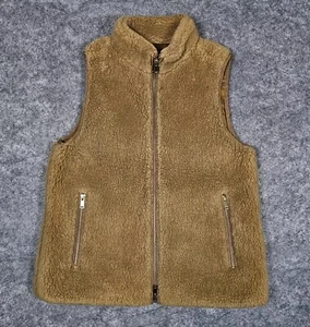 J. Crew Vest Womens S Small Brown Faux Fur Fleece Teddy Sherpa Full Zip Up - Picture 1 of 8
