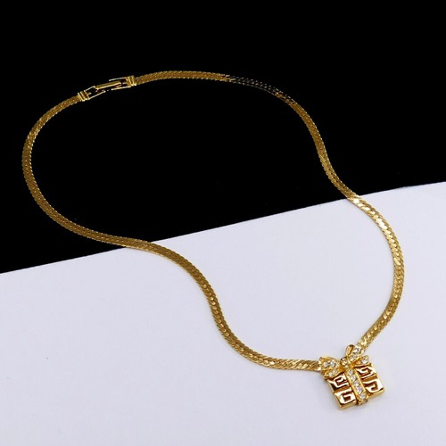 GIVENCHY COLLANA VINTAGE GIVECHY LOGO REGALO CRISTALLO PLACCATO ORO CATENA SERPENTE