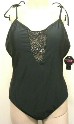 NO BOUNDARIES Rich Black Junior 1 Piece Crochet Details Swimsuit  L(11-13) - Image 1 of 4