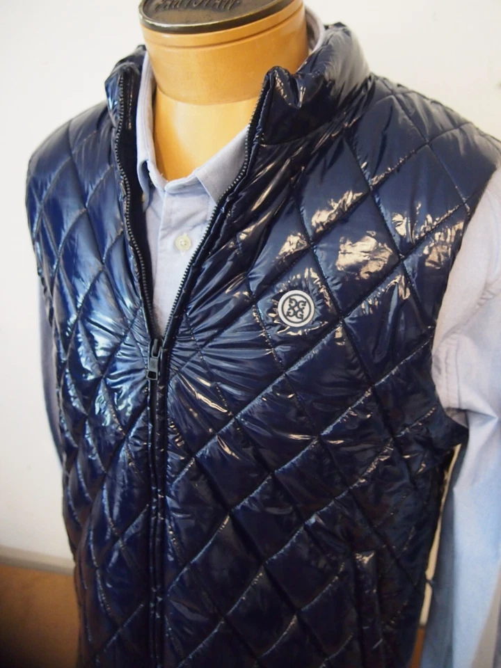 G/FORE Men Quilted Polished Nylon Merino Wool Lined Puffer Vest Navy XL
