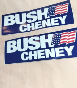 Two Bush Cheney Bumper Stickers, Vintage New, 9 X 3 Inches, Great Condition - Picture 1 of 7