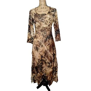 LINDI Women's Regular Crepe Crinkled Satin Lace Midi Dress Size Small Brown - Foto 1 di 13