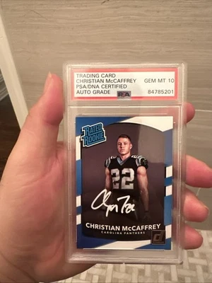 2017 Donruss Rated Rookie Christian McCaffrey On Card Auto PSA 10 - Image 1 of 4