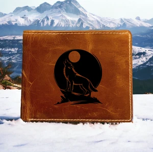 Cartera de Cuero Wolf Howl Plegable Calidad Premium Búfalo Exterior Salvaje Regalo NUEVO - Imagen 1 de 13