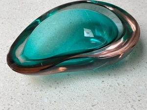Murano Geode Sommerso Amoeba or Pear Shape Bowl/Ashtray Glows Orange - Picture 1 of 7