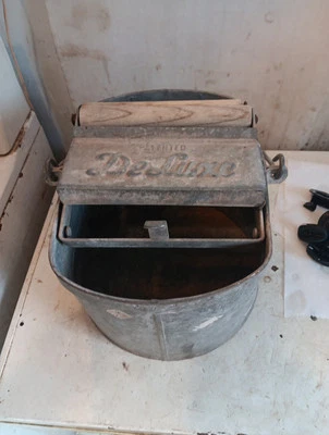 Vintage Galvanized Steel De Luxe Mop Bucket Wooden Ringers/Rollers 1930's-40's ? - Image 1 of 4
