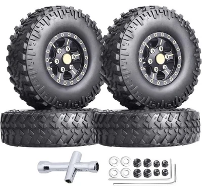 1.0'' Brass Beadlock Wheel Rims and Tires for 1/18 TRX4M 1/24 RC Car Axial SCX24 - Image 1 of 3