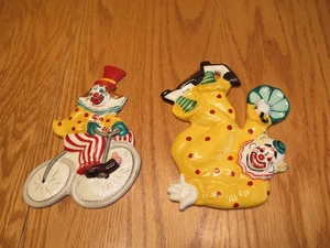 Vintage 1956 Yona Original Keramik Clown FLACH hängende Wanddeko Zirkus 2-teilig - Bild 1 von 19