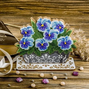 DIY Bead embroidery kit on wood Violet Flowers Craft gift - Bild 1 von 4