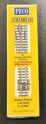 PECO Streamline SL-E396F Electrofrog N Scale Medium Radius Left Hand Turnout - Image 1 of 4