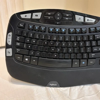 Logitech K350 Black Wave Ergonomic Wireless Keyboard NO USB Dongle Receiver - Image 1 of 4
