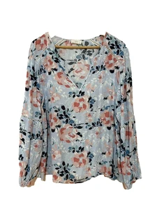 Women's blouse Jag SZ 16 Blue Floral Shirt Long Sleeve Boho Gypsy Peasant - Picture 1 of 10
