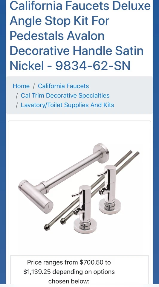 Kit de parada angular California Faucets Deluxe 9834-62-SN CON LAV (níquel satinado) Foto 1 de 4