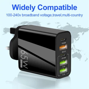 65W 5 Multi-Port Fast Quick Charge USB Hub Mains UK Plug Adapter Wall Charger - Picture 1 of 20