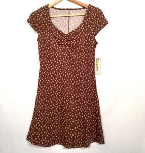 Vintage Y2K NOBO No Boundaries Dress S 4-6 Brown Floral Ribbed Knit Baby Doll - Picture 1 of 14
