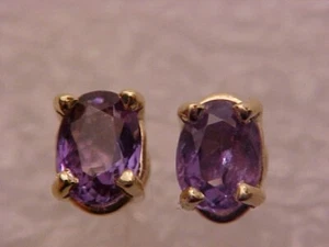 NAT. GENUINE .51ct OVAL RUSSIAN ALEXANDRITE EARRINGS 14K YELLOW GOLD MOUNTINGS - Picture 1 of 22