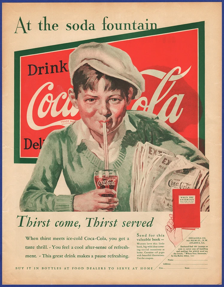 Original 1932 COCA-COLA Coke Soda Pop Soft Drink News Boy 1930's Print Ad - Image 1 of 1