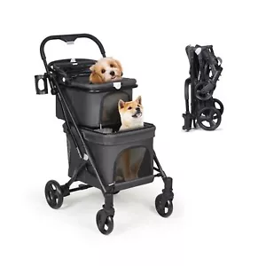 T1 Double Pet Stroller for 2 Small Dogs or Cats Lightweight Foldable Double D... - Picture 1 of 6