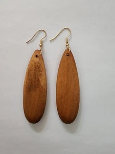 Wooden Teardrop Dangle Earrings NWOT - Picture 1 of 4