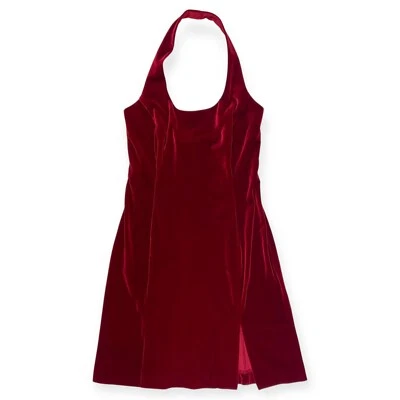 Ashlee Women't VTG 90s Red Velvet Halter Going Out Goth Vampy Grunge Dress 8 - Image 1 of 4