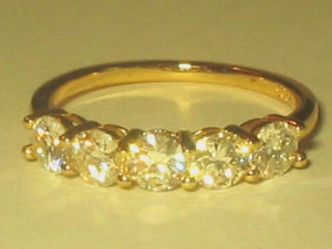 Estate Gold on Sterling Silver 4mm round 5 Stone CZ Wedding Band ring sz 7.25 - Picture 1 of 3
