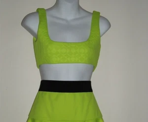 Milly Women's Valencia Neon Lime Zipper Padded Tank Crop Bra Bralet Top Sz XS - Picture 1 of 15