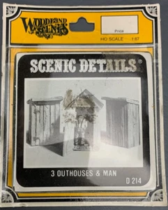 HO Woodland Scenics Details 3 Outhouses & Man White Metal Kit D-214 HO3089 - Picture 1 of 4