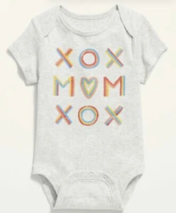 Old Navy Girl Size 12-18 Months ~ Short Sleeve Bodysuit ~ XOX MOM XOX .. Gray - Picture 1 of 1