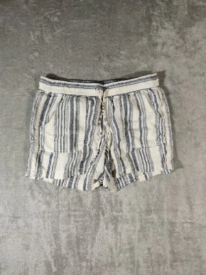 Faded Glory Shorts Womens 10 Beige Blue Striped Linen Blend Casual Normcore - Image 1 of 4