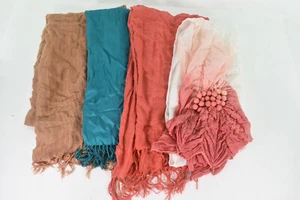 Lot of 4 Womens Scarves - 100% Viscose - Brown Blue Red Pink - Picture 1 of 6