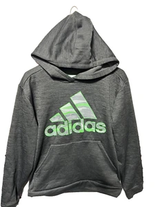 Boys adidas sweater size XL 18/20 pullover hooded gray green logo - Picture 1 of 7