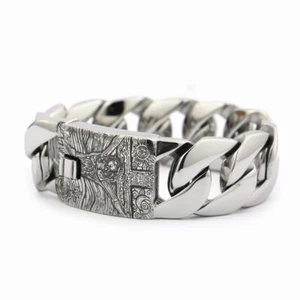 Brazalete Crucifijo Jesús Acero Inoxidable Grabado Profundo Motociclista Punk Cadena 5D201A - Imagen 1 de 18
