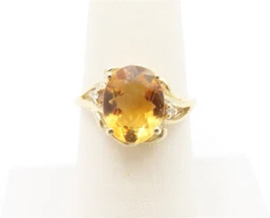 10k Yellow Gold ~10x8mm Oval Citrine & Diamond Accent Bypass Ring Size 7 - Picture 1 of 6