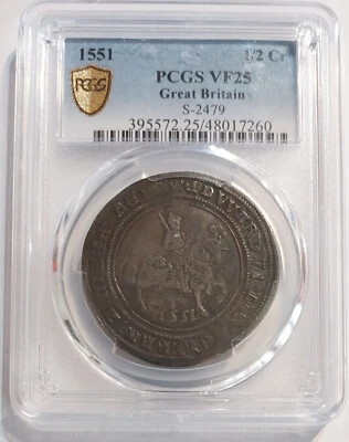 ✰ 1551 ENGLAND Great Britain 1/2 Crown S-2479 PCGS VF25 Choice Terrific Strike ✰ - Image 1 of 4