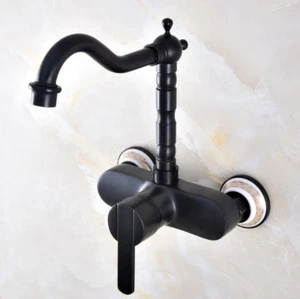 Oil Rubbed Bronze Wall Mounted Swivel Spout Kitchen Sink Faucet Mixer Basin Tap - Picture 1 of 7